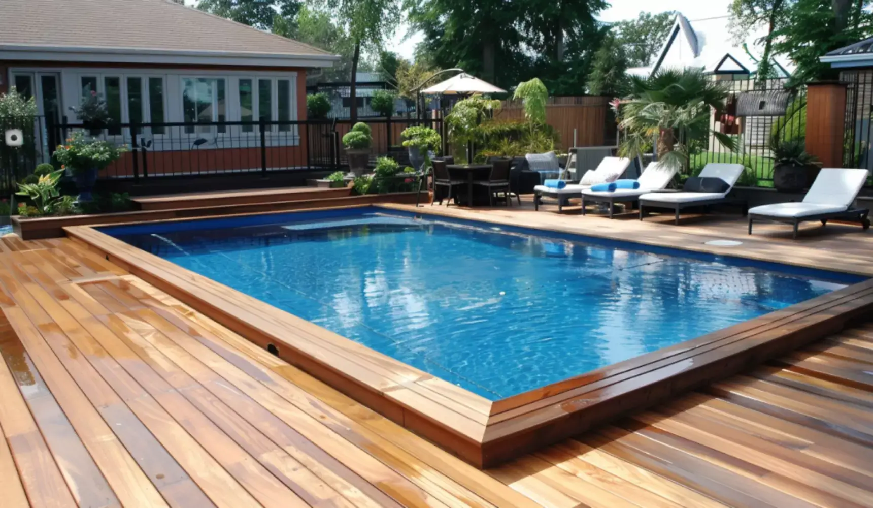 Backyard pool in Werribee with timber deck